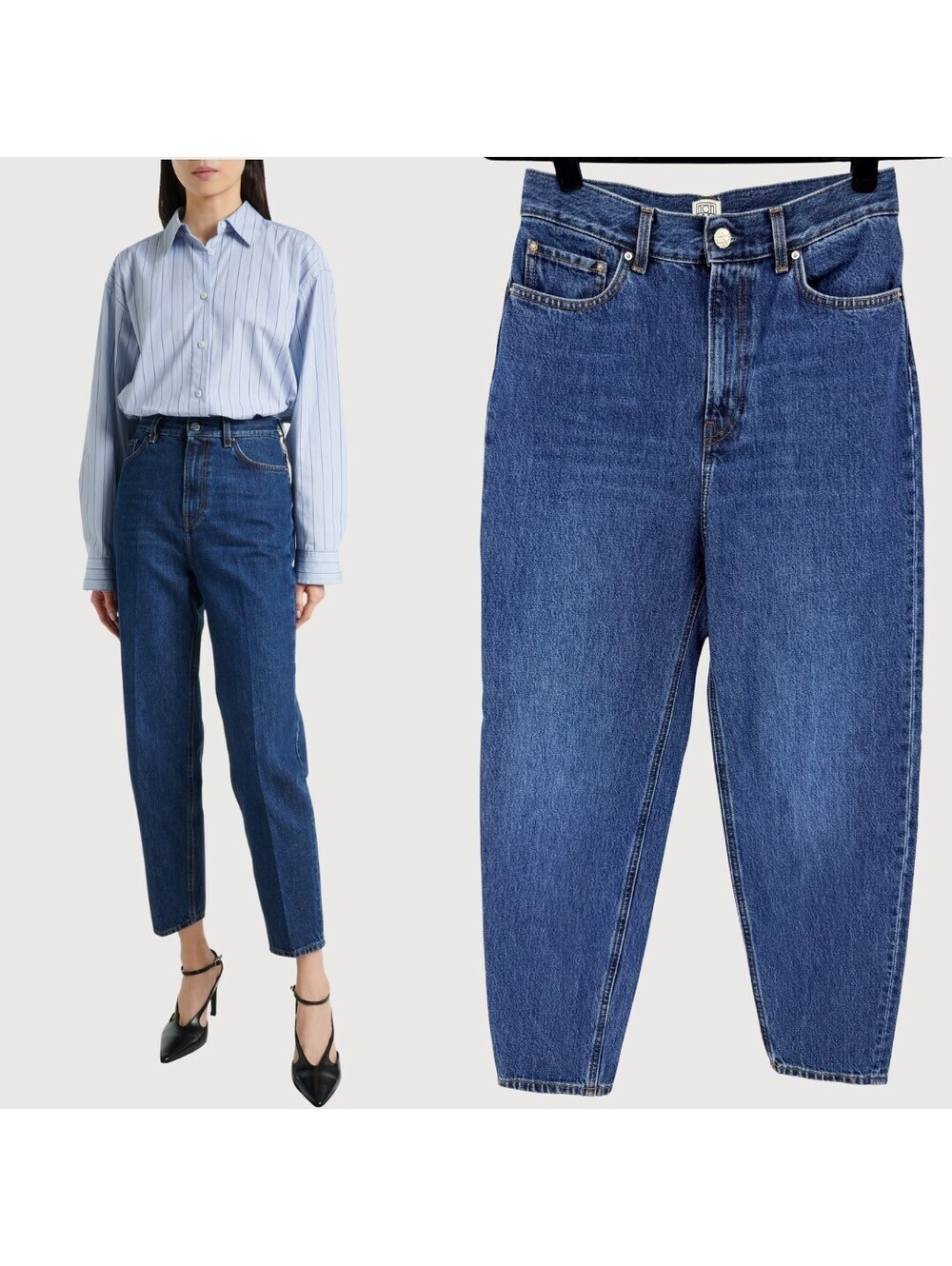 Toteme High Rise Tapered Leg Jeans Blue Organic Cotton 25